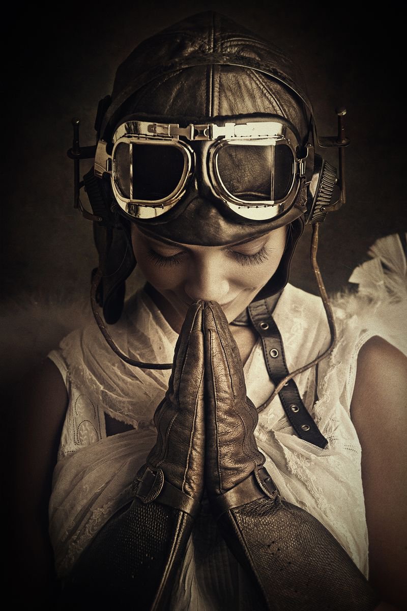 Photorealistic Portrait Photograph By Peter Zelei, 24 X 33", Aviatrix Angel, Original Artwork