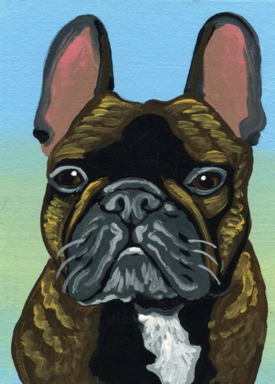 ACEO ATC Original Miniature Painting Brindle French Bulldog Pet Dog Art-Carla Smale