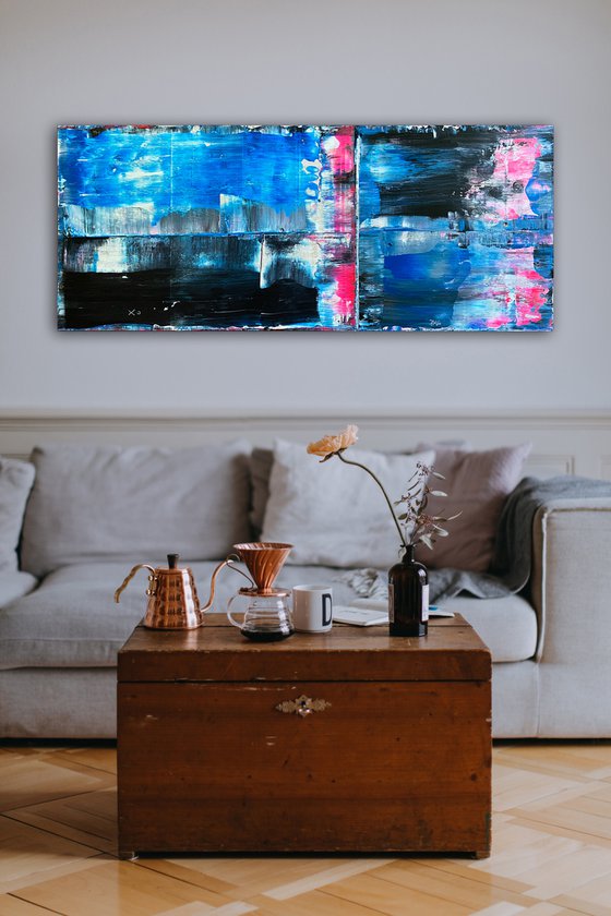 "To Trauma, With Love" - FREE USA SHIPPING - Original PMS Abstract Acrylic Painting On Reclaimed Wood - 48" x 20"