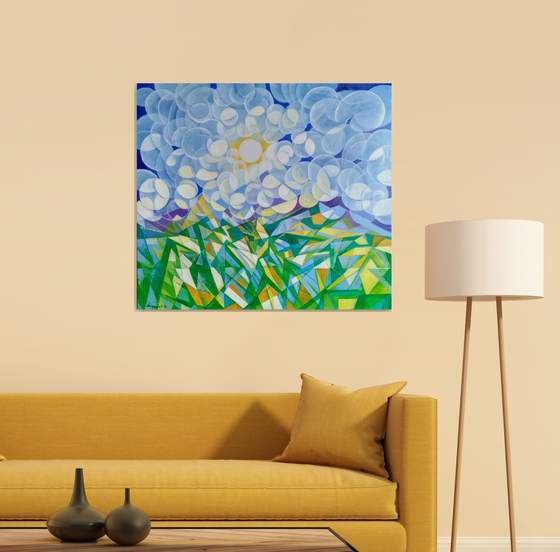 Morning (80x90cm, cubism, oil painting, ready to hang)