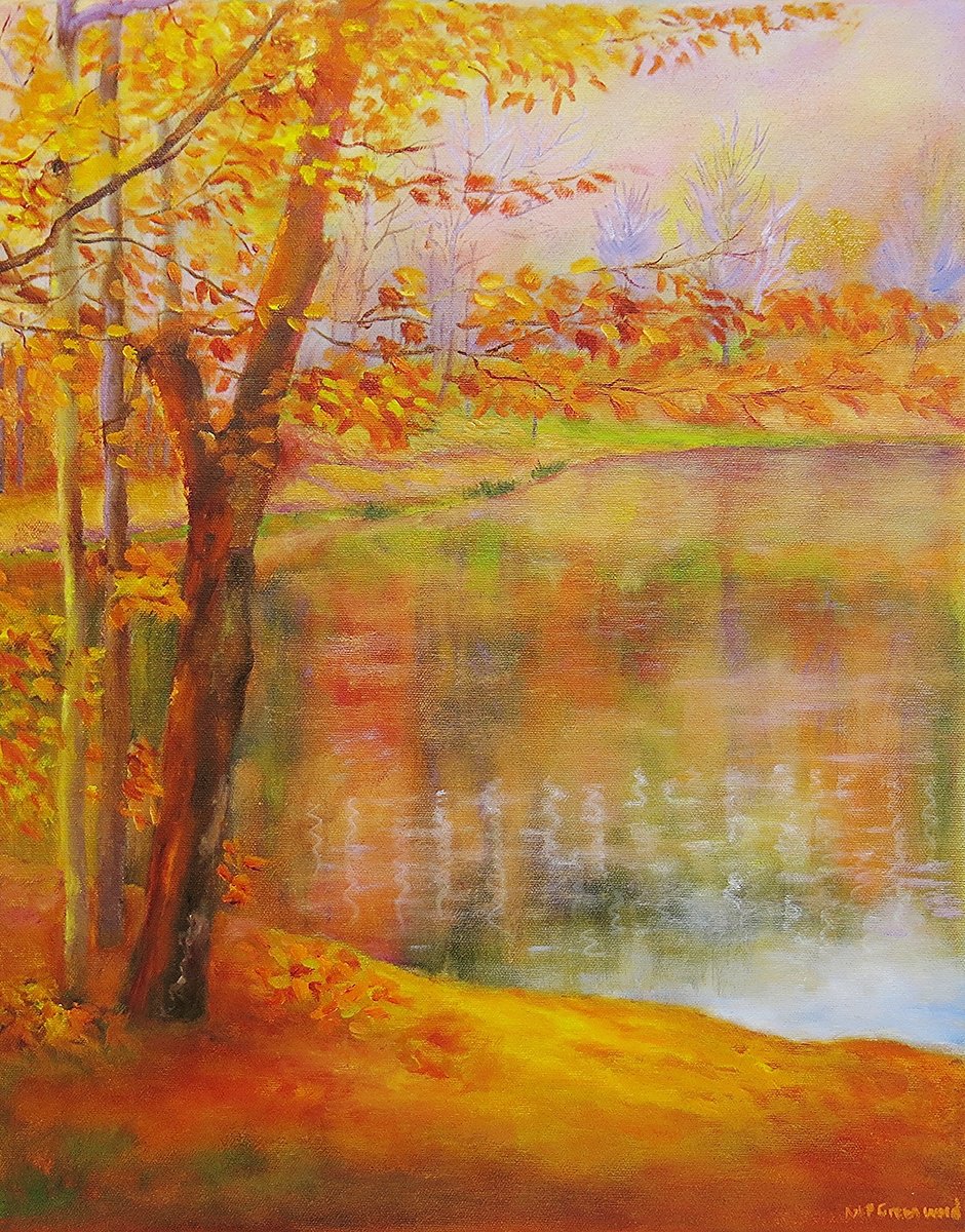 Impressionistic Landscape Oil Painting By Maureen Greenwood, 16 X 20", The Beauty Of Autumn, Original Artwork