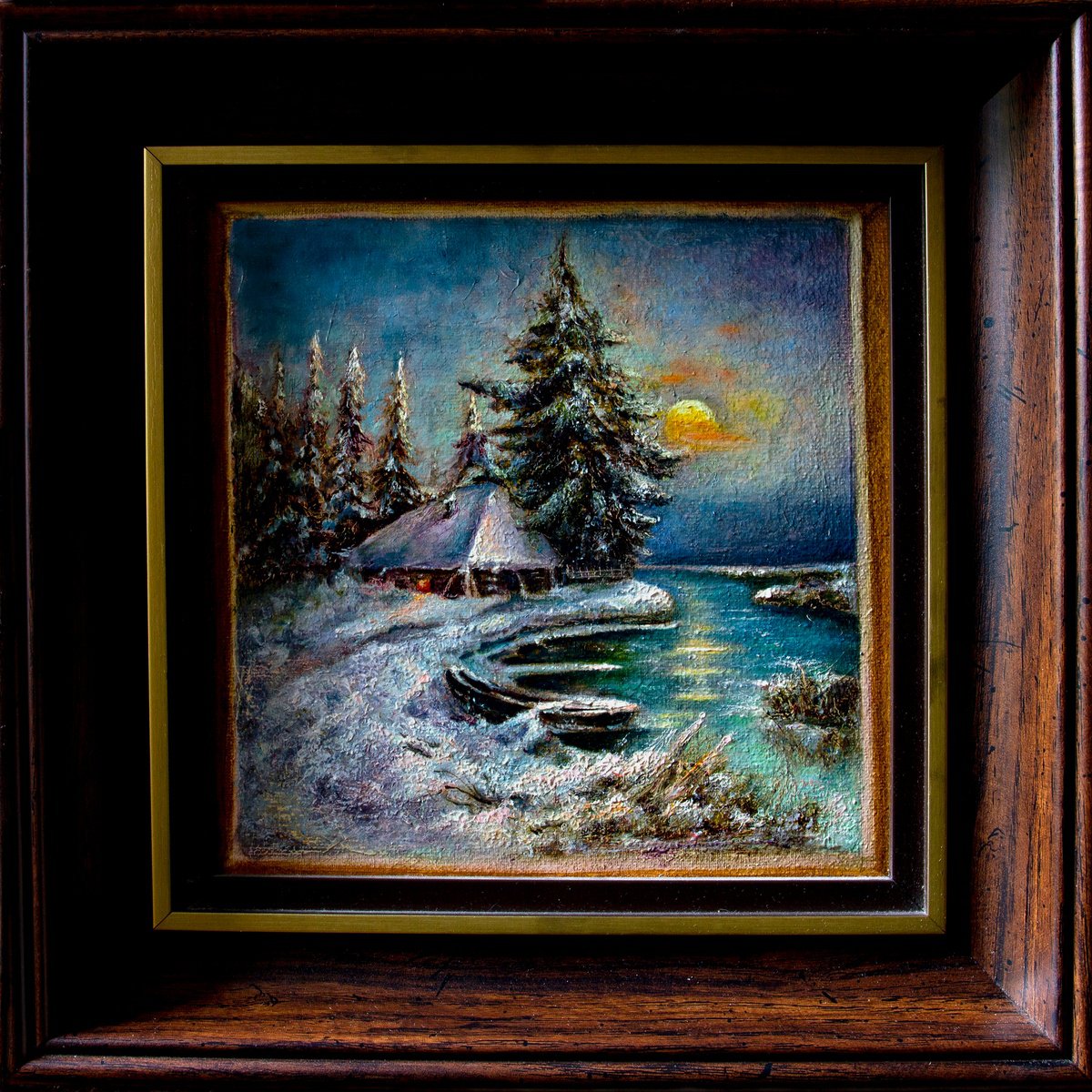 Photorealistic Landscape Oil Painting By Inga Loginova, 12 X 12, Waiting For Christmas, Original Artwork