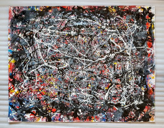 -Carving- Abstract Jackson Pollock style Painting on Unstretched Canvas.