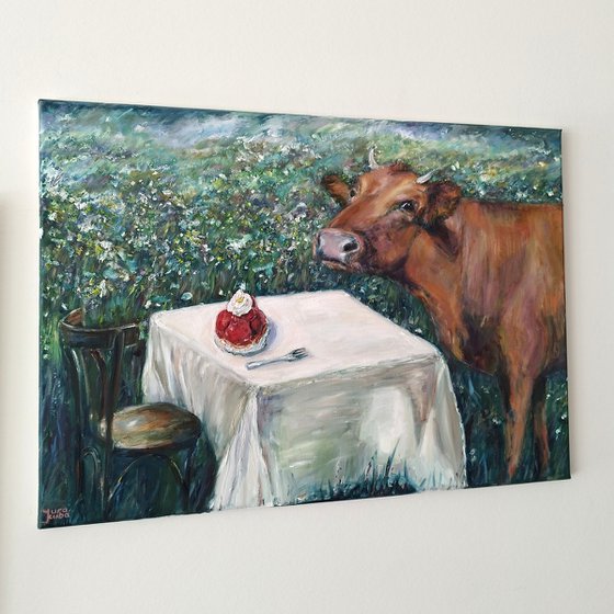 Cow and Strawberry Cake