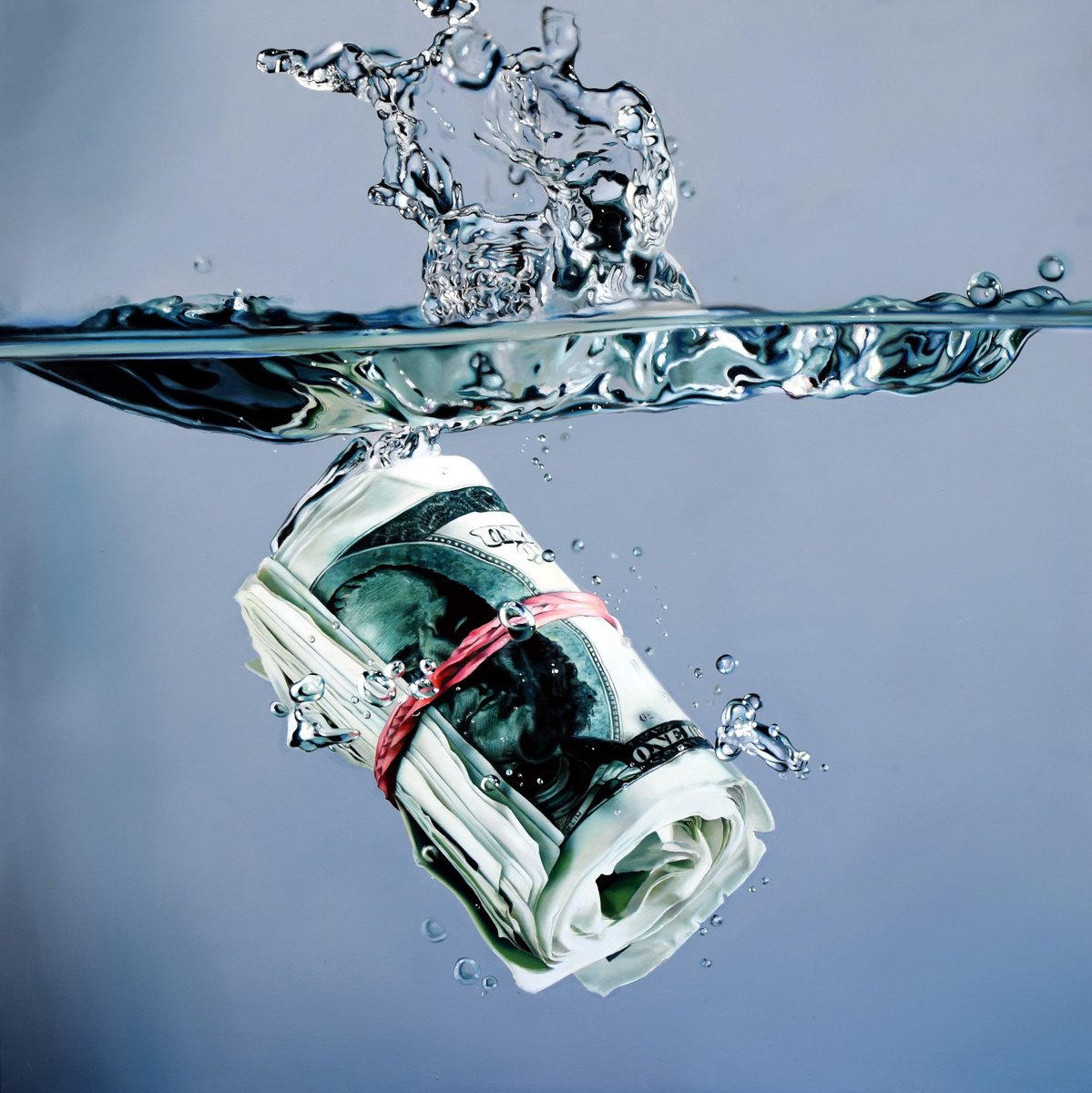 Photorealistic Oil Painting , Te Sinking Dollar 2. By Duhaj Peter, 39 X 39, Artwork For Sale On Artfinder