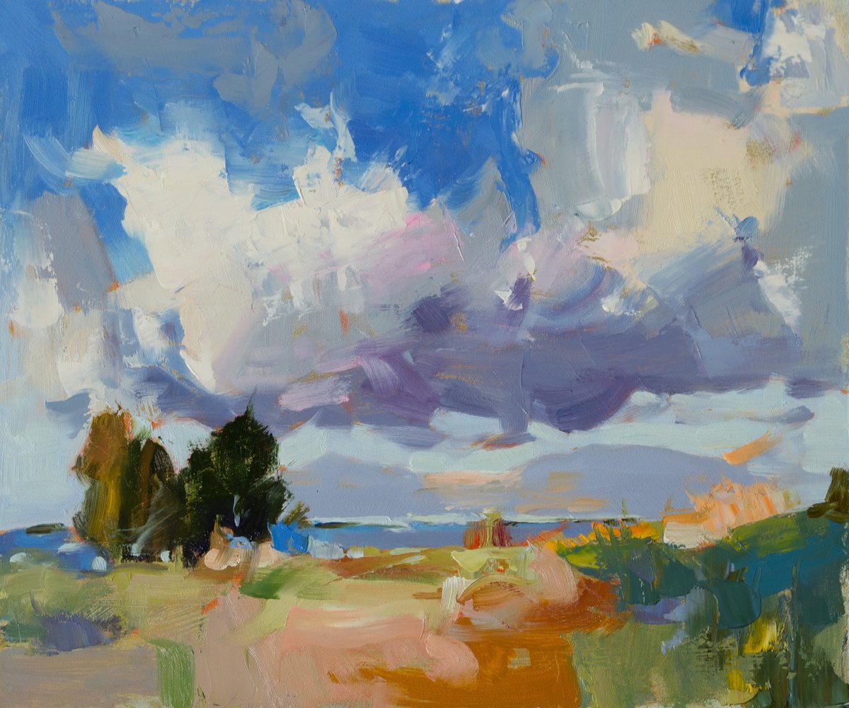 Impressionistic Landscape Oil Painting By Daria Zavadenko, 12 X 10, Before The Rain, Original Artwork
