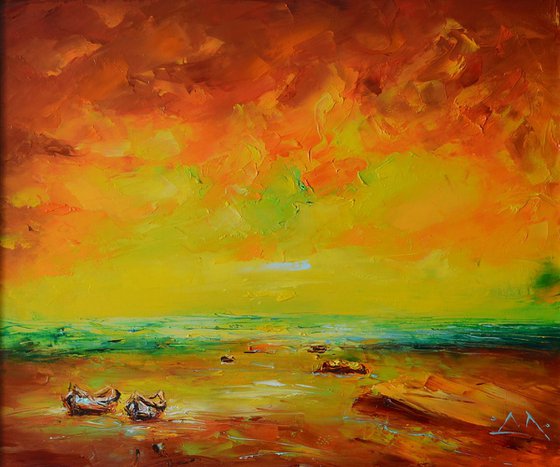 The sea of "Mo",  Seaside Painting, Free Shipping