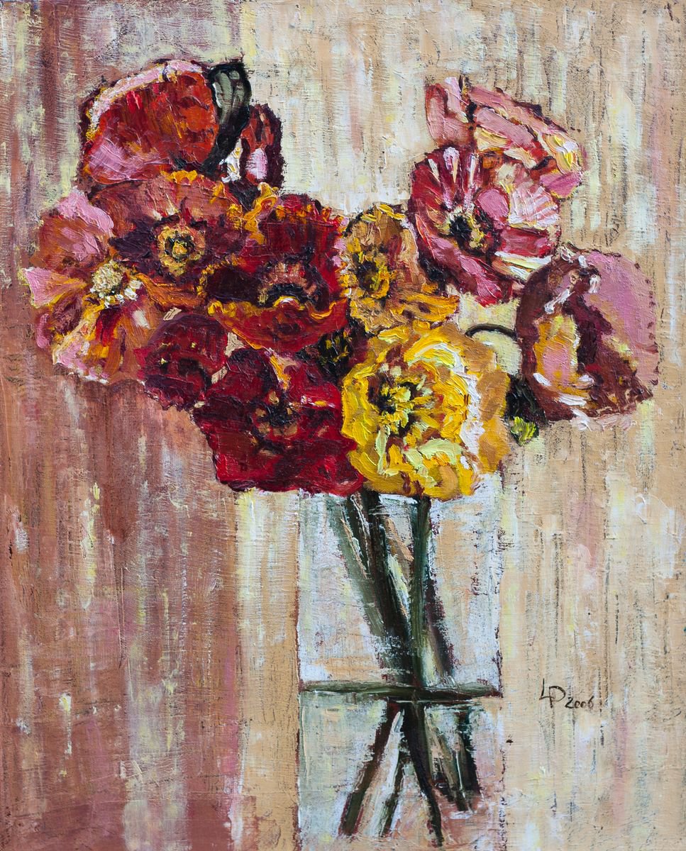 Poppies in a Vase by Liudmila Pisliakova