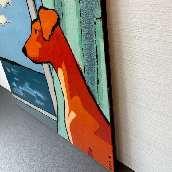 Painting "Dog looking toward the sea"