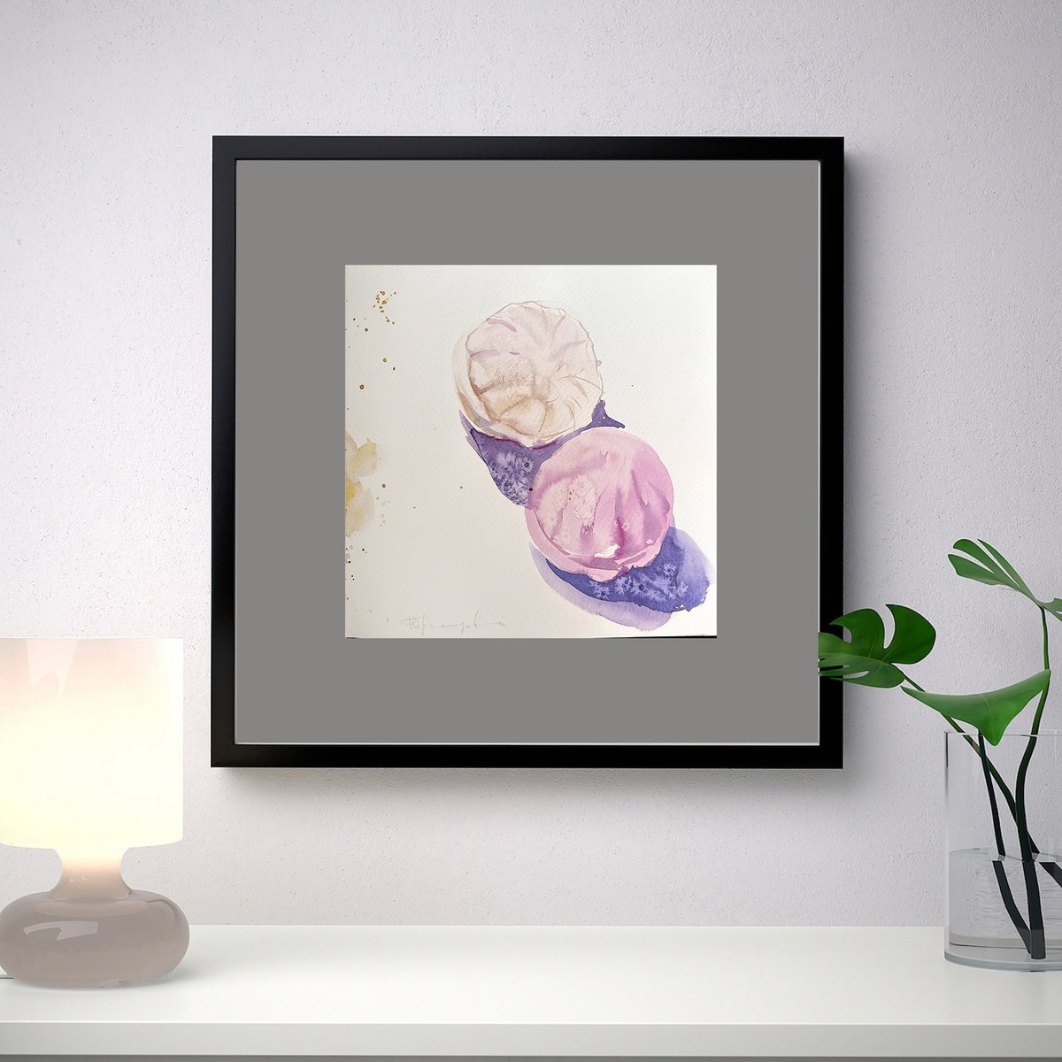 Graphic Still Life Watercolour By Yuliia Pastukhova, 8 X 8", Marshmallow, Original Artwork