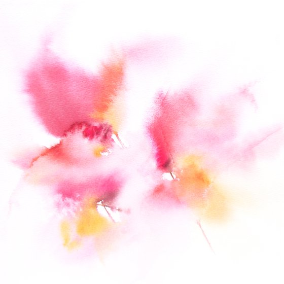 Abstract flowers, small watercolor floral painting