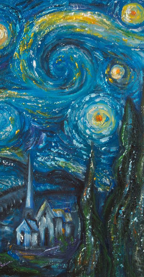 Night Sky and Stars Inspired by Vincent Van Gogh's Painting 20""X16"X0.5" by Lena Owens at OLena Art