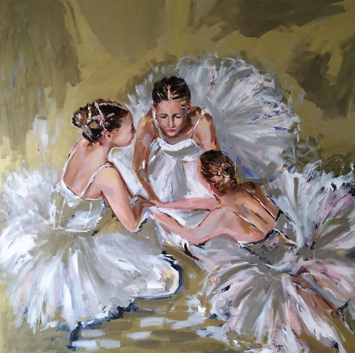 New Beginning - Ballerina painting-Ballet painting by Antigoni Tziora