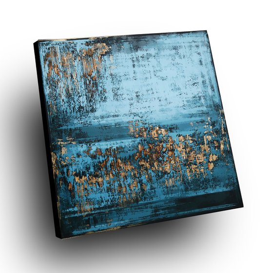 SAN MARINO - 100 x 100 CM - TEXTURED ACRYLIC PAINTING ON CANVAS * GOLD ** TURQUOISE BLUE