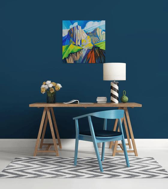 Cubism - Mountains - 1 (60x60cm, cubism, oil painting, ready to hang)