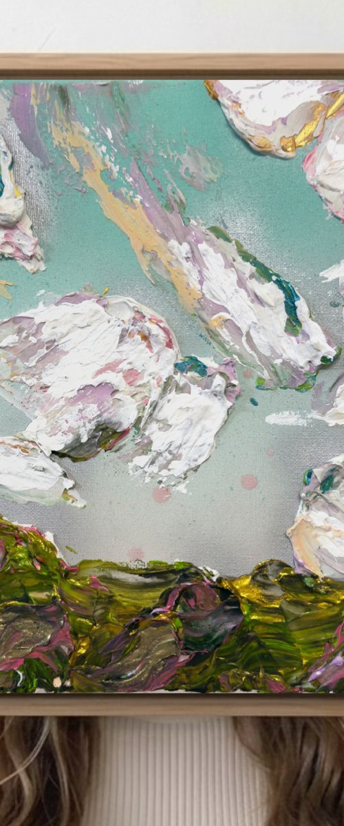 Impressionistic impasto clouds blue green by Marie Antuanelle