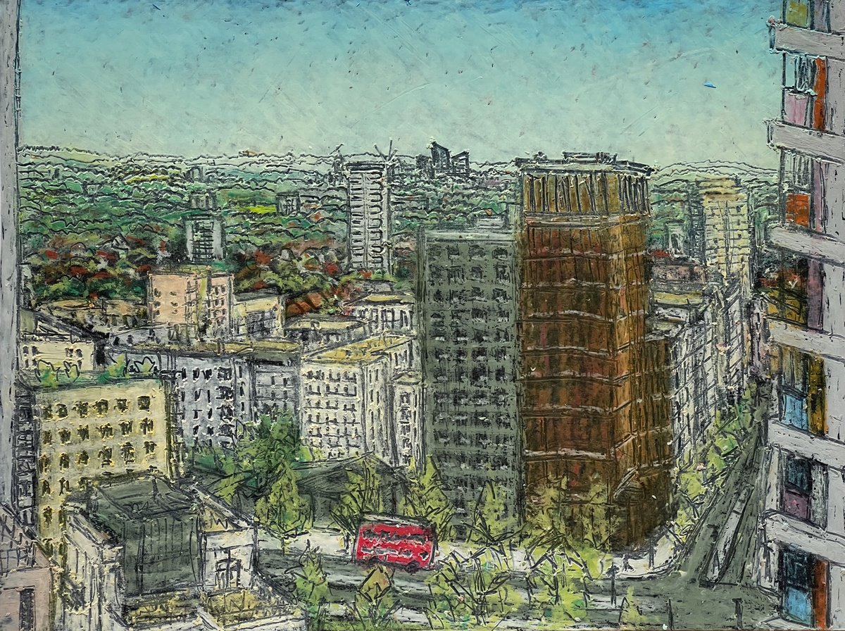 Expressive Cityscapes Pastel Drawing By David Lloyd, 8 X 6, Stratford, Original Artwork