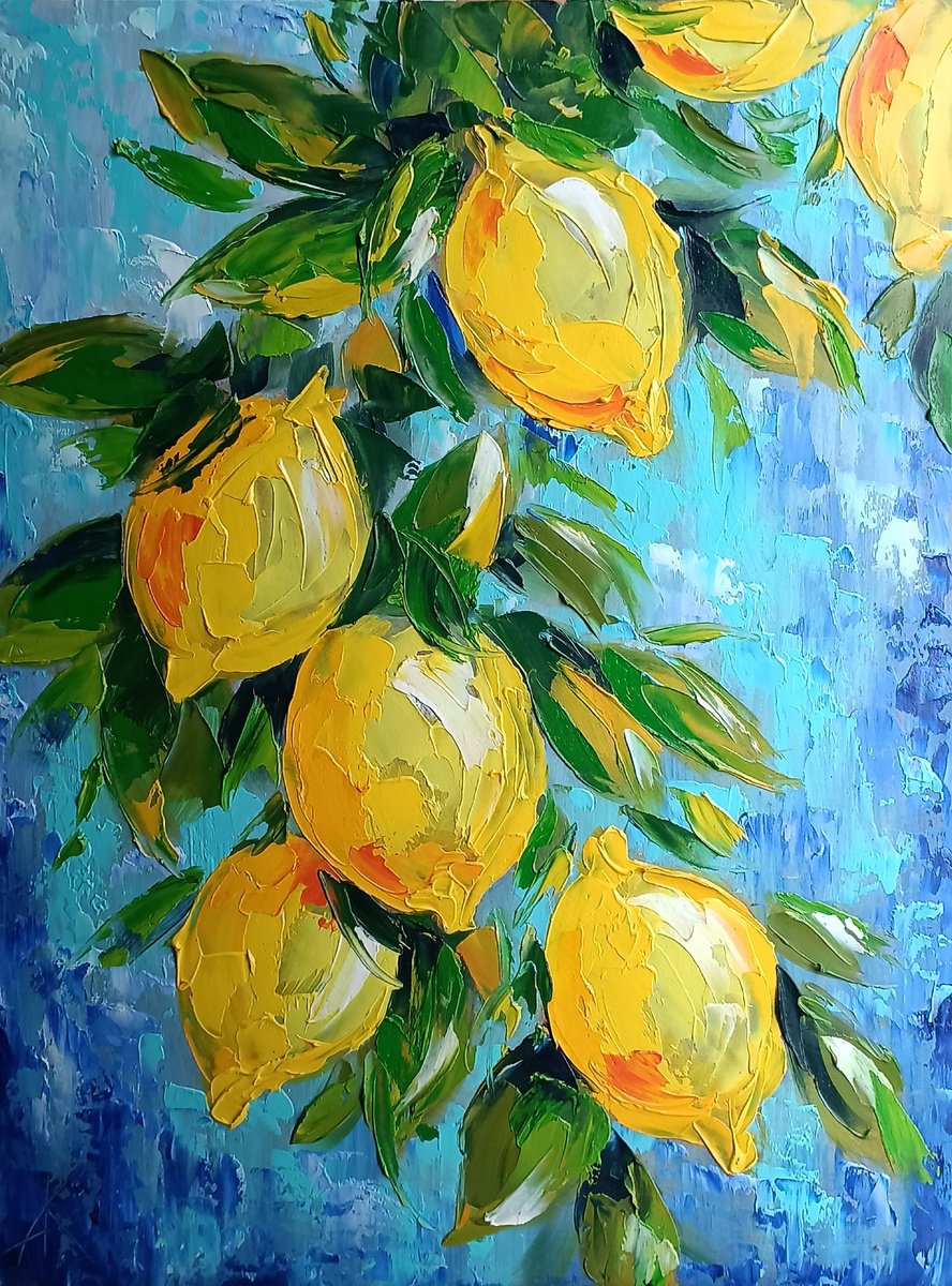 Impressionistic Botanical Oil Painting By Anastasia Kozorez, 12 X 16, Citrus Note - Lemons, Original Artwork