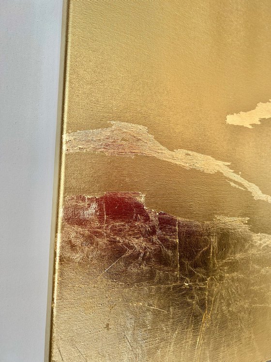 Golden  Abstract Painting. Gold luxury art.