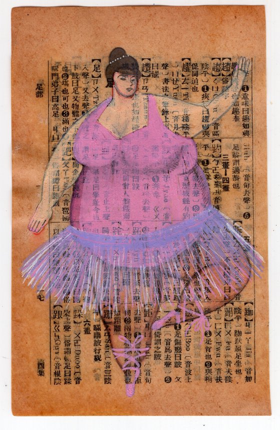 BBW Big Ballerina painted on a vintage book page
