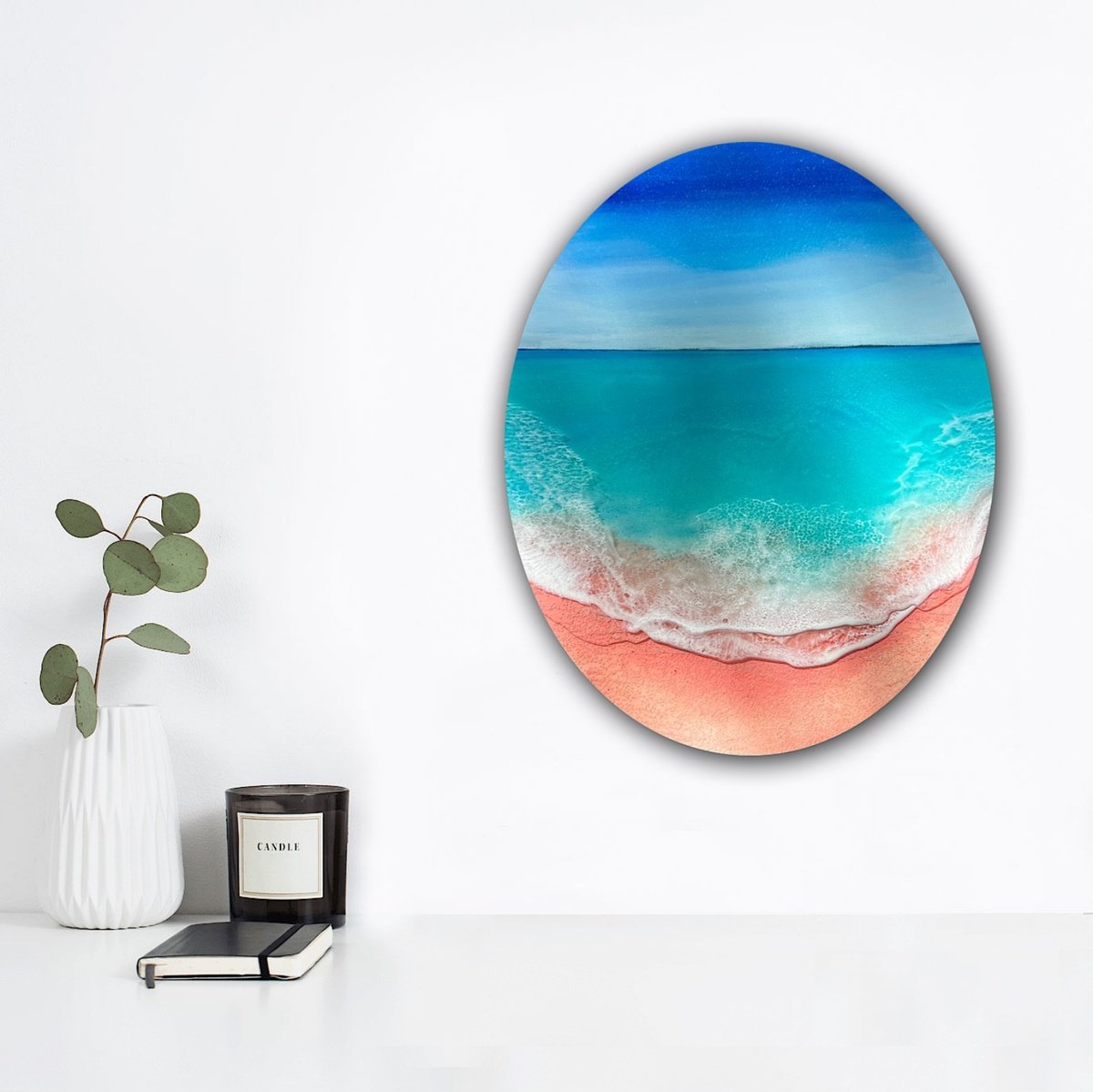 Photorealistic Landscape Painting By Ana Hefco, 16 X 20, Pink Sand Beach - Bahamas, Original Artwork