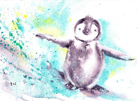 Whee 2, Penguin Chick, Penguin in Snow, Nursery Wall Art, Art for Children