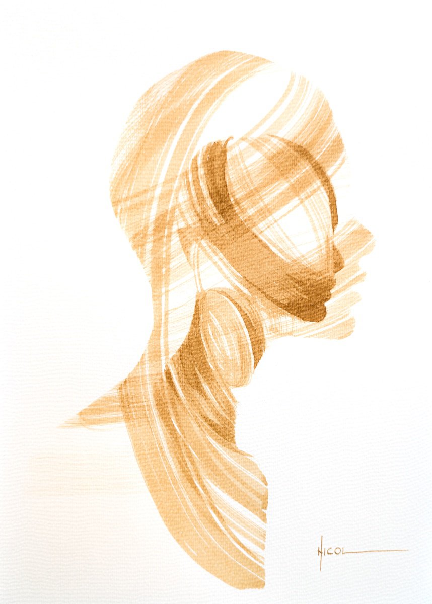 Expressive Portrait Ink Drawing By Nicol Vacaru, 11 X 15", Light Within Her Silence, Original Artwork