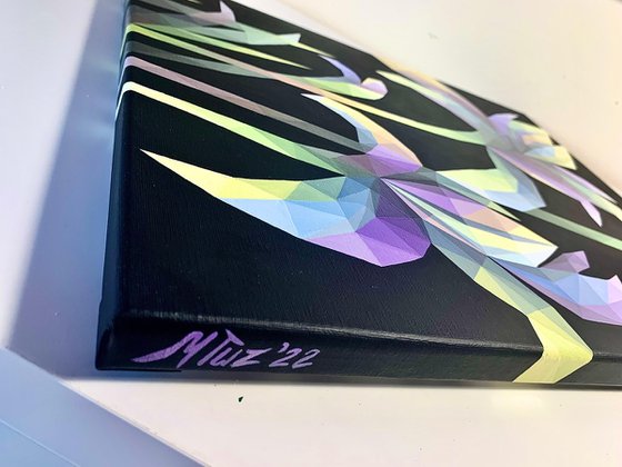 LILAC IRISES ON BLACK