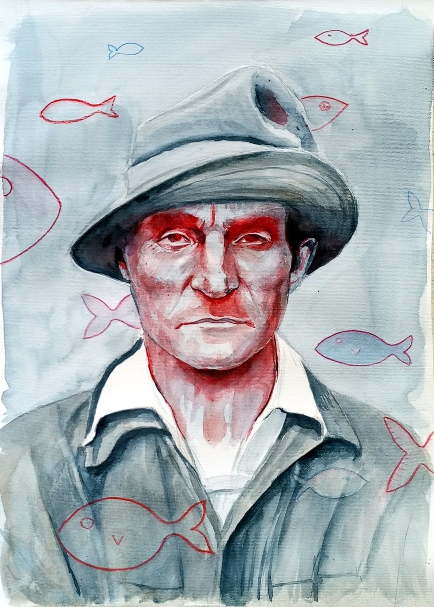 Surrealistic Drawing , Fisherman By Paolo Beneforti, 10 X 14, Artwork For Sale On Artfinder