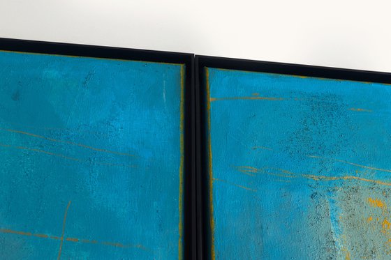 Ash-bluish Abstract Diptych