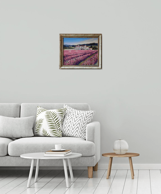 "Pink lavender"  landscape summer trees lavender liGHt original painting PALETTE KNIFE  GIFT (2018)