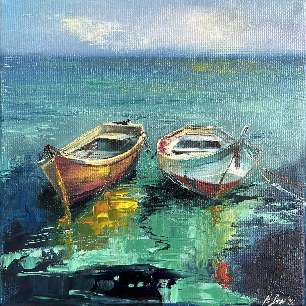 Sea Boats By Myroslava Denysyuk, 6 X 6, Artwork For Sale On Artfinder