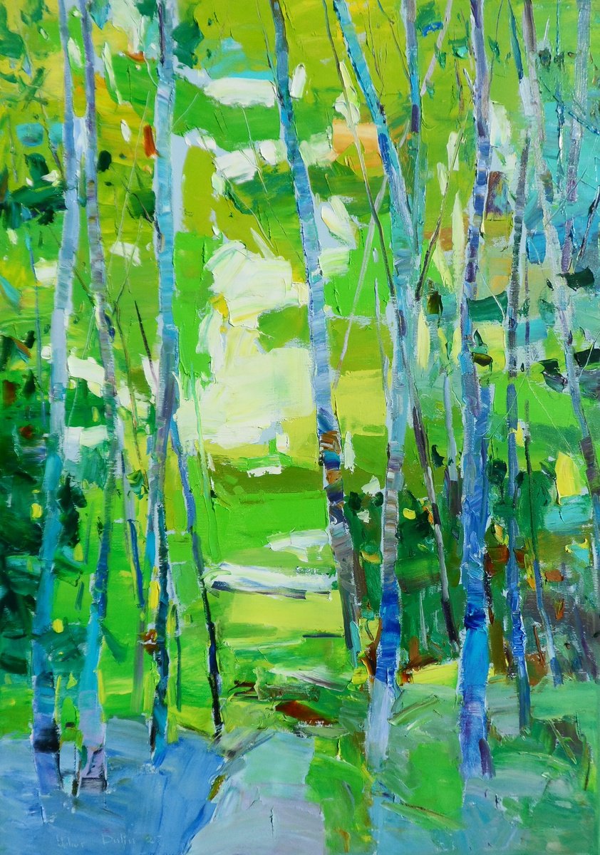 Expressive Landscape Oil Painting By Yehor Dulin, 20 X 28", " Walk In The Forest ", Original Artwork