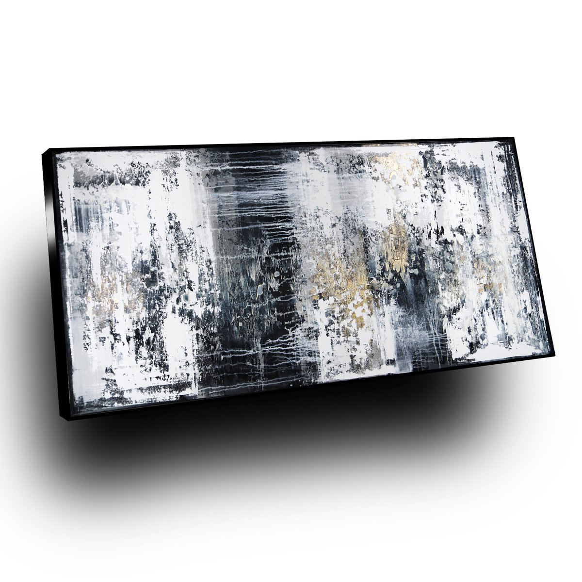INSOMNIA * 65 x 33 * ACRYLIC PAINTING ON CANVAS * BLACK * WHITE * GOLD by Inez Froehlich