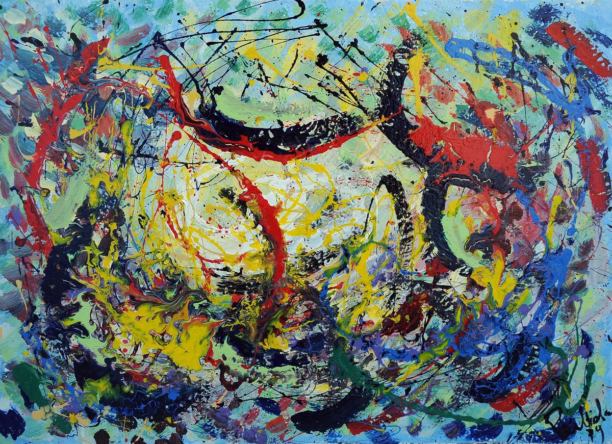 Impressionistic Abstract Acrylic Painting By Antonino Puliafico, 35 X 26, Fischi Lontani, Original Artwork