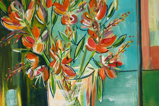 STILL LIFE WITH ORANGE CROCOSMIA