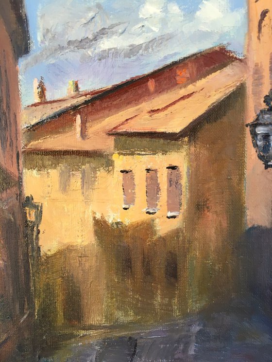 Original Cityscape Oil Painting - Streetscape in Tuscany
