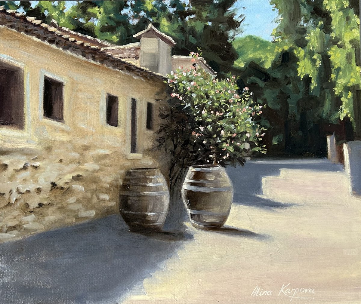 Impressionistic Landscape Oil Painting By Alina Karpova, 12 X 10, Sunny Day At Winery, Original Artwork