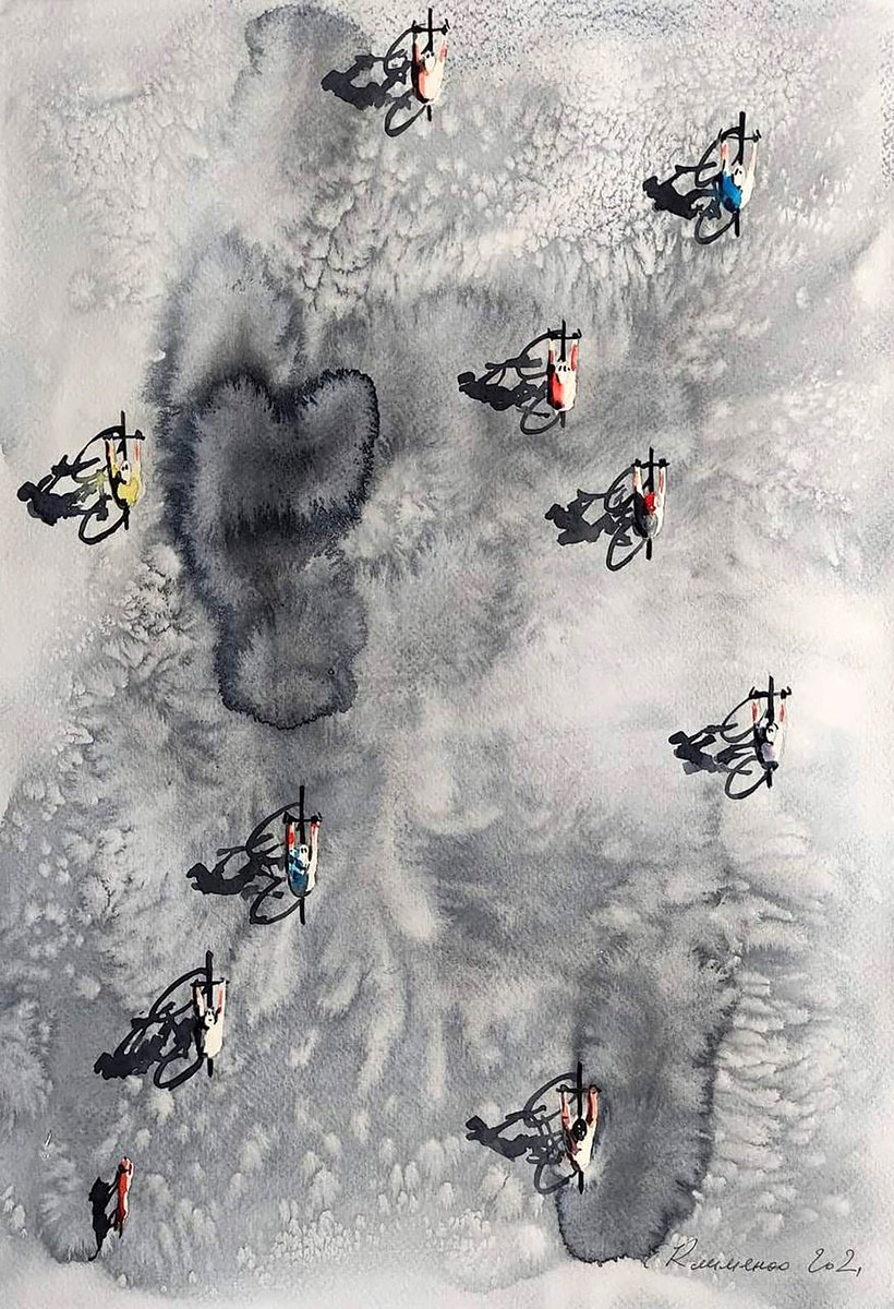 Impressionistic Landscape Watercolour By Elena Klimenko, 14 X 21, Morning Bike, Original Artwork