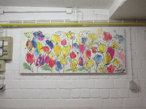 flowerpower   xl Acrylpainting  23,6 x 55,1inch by Sonja Zeltner-Müller