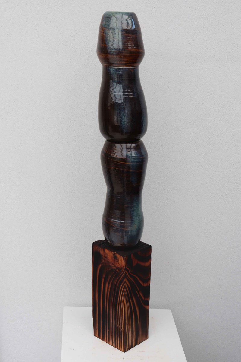 Abstract Clay Sculpture By Koen Lybaert, 6 X 35", Abstract Sculpture Tower, Original Artwork