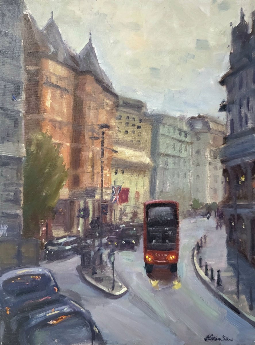 Impressionistic Cityscapes Oil Painting By Kristina Sellers, 12 X 16", Red Line Route, Original Artwork