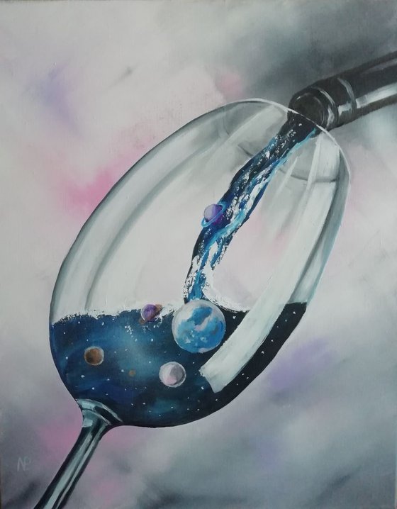 The world in a glass, original surreal painting, wall decor, bedroom art