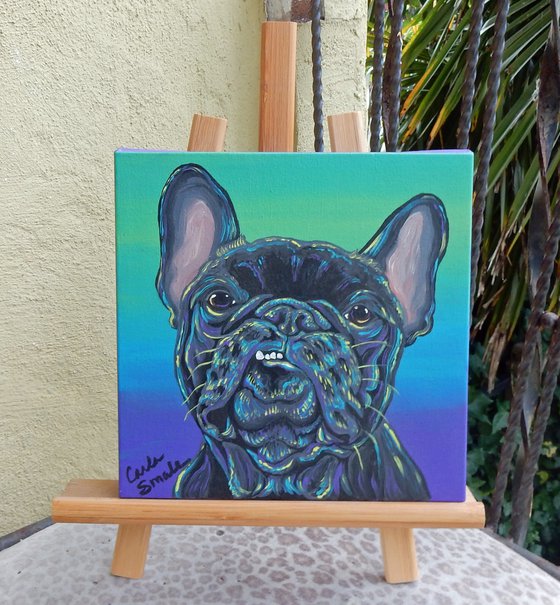 8 x 8 inch Original retailer French Bulldog Painting Acrylic on Stretched Canvas