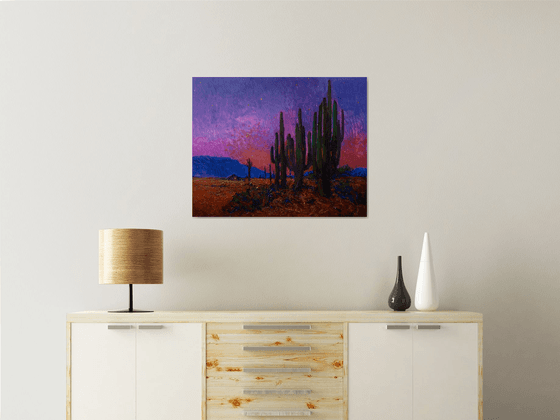 Twilight in the desert, Landscape with Saguaro Cactuses