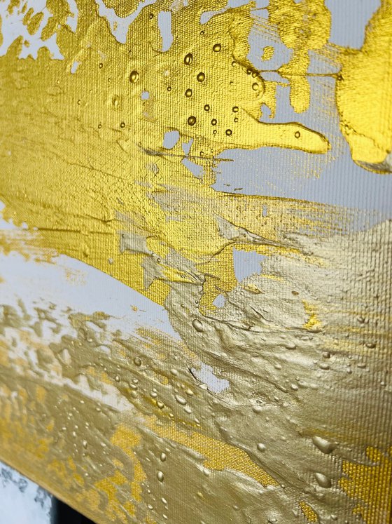 Golden Expressive Abstract Painting. Gold luxury art.