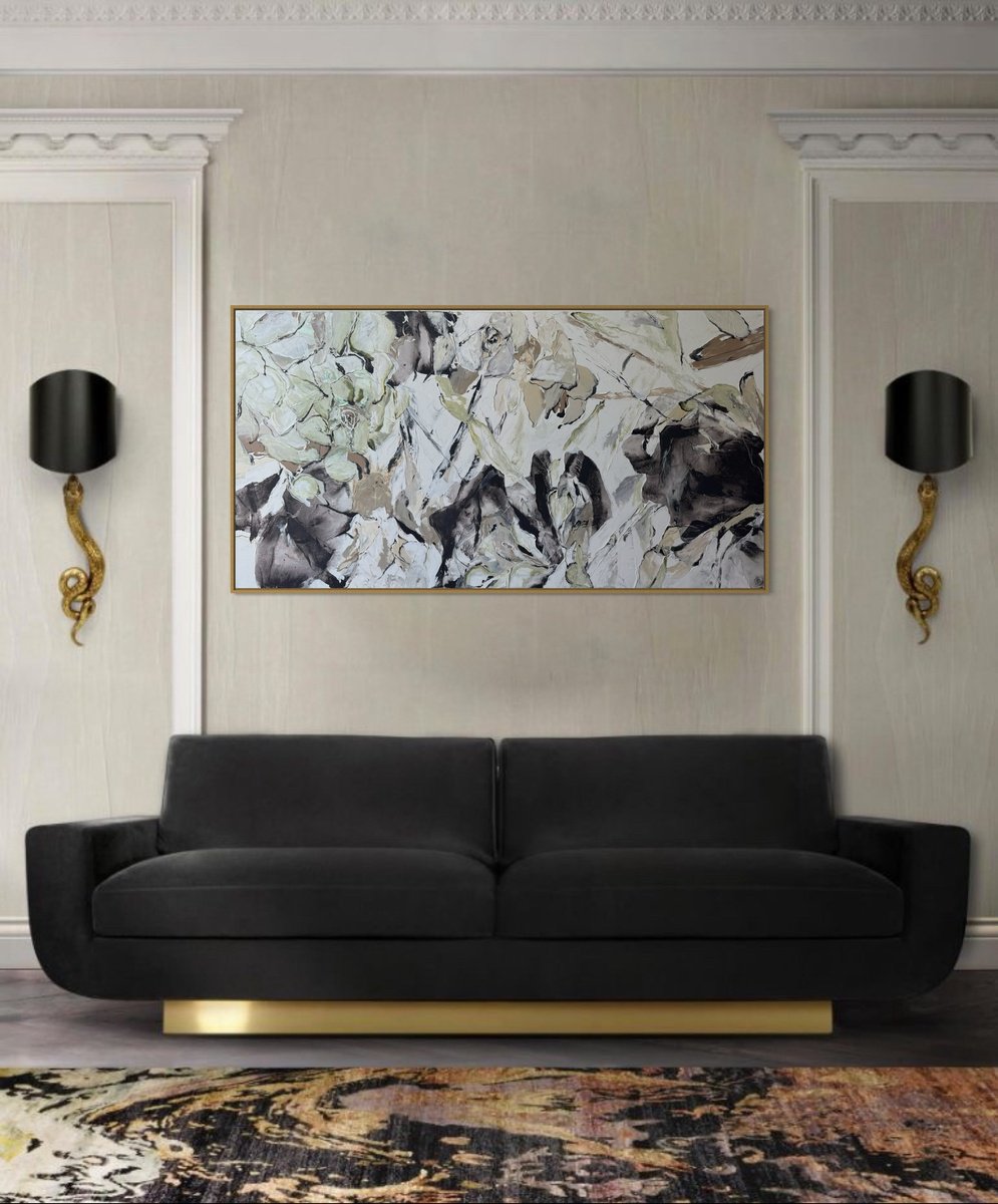 Impressionistic Botanical Acrylic Painting By Tetiana Hutsul, 63 X 33", Botanique Noire, Original Artwork