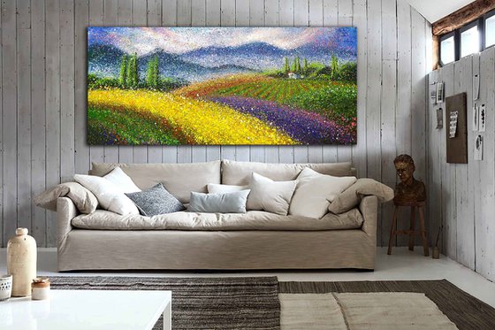 Large Summer landscape Countryside Bright nature Lavender Wheat fields