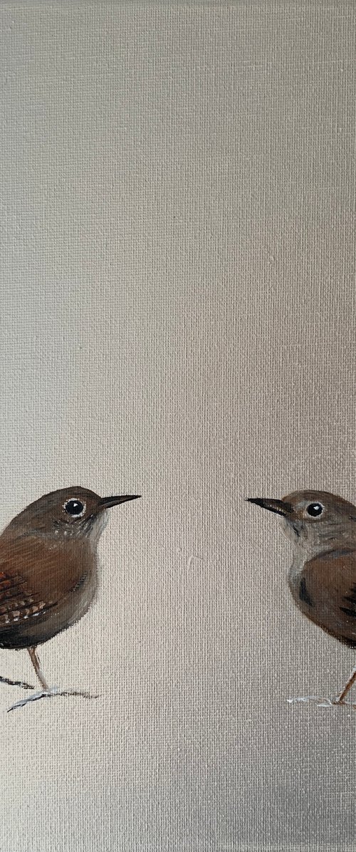 Two Little Wrens ~ on silver by Laure Bury