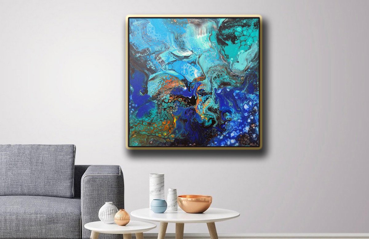 Abstract Landscape Acrylic Painting By Areti Ampi, 20 X 20, Sea World, Original Artwork